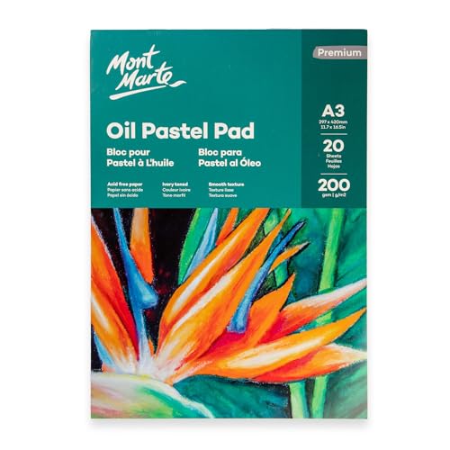 Mont Marte Pastellpapier A3 – Premium Öl-Pastellblock – 20 Blätter – 200g/m² – Ideal für Pastellkreide und Ölpastell von Mont Marte