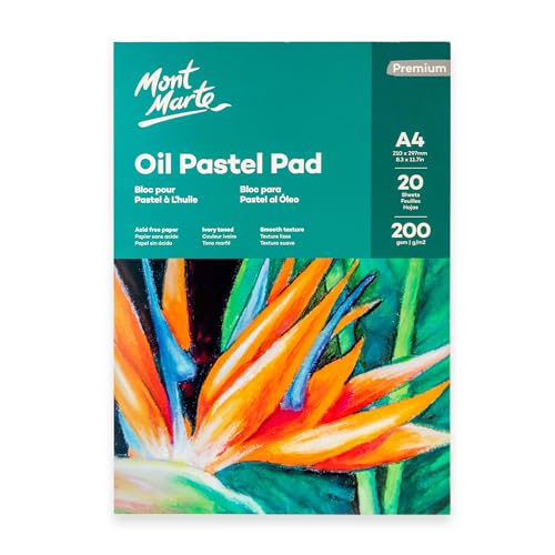 Mont Marte Pastellpapier A4 – Premium Öl-Pastellblock – 20 Blätter – 200g/m² – Ideal für Pastellkreide und Ölpastell von Mont Marte