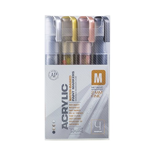 Montana Acrylic Fine Metallic 4er Marker Set 2mm Lackmarker Marker Pens von Montana