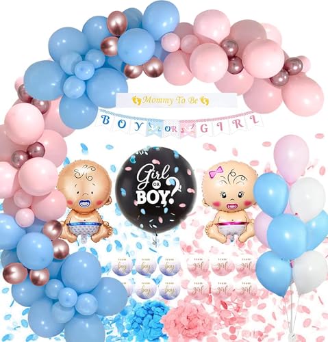 Gender Reveal Party Deko Set für Babypartys, Babyparty & Baby Shower Deko, Mädchen oder Junge Deko, Boy or Girl, Rosa Blau Gender Reveal mit Konfetti, Geschlecht verkünden Party (Rosa und Blau) von Montegoni