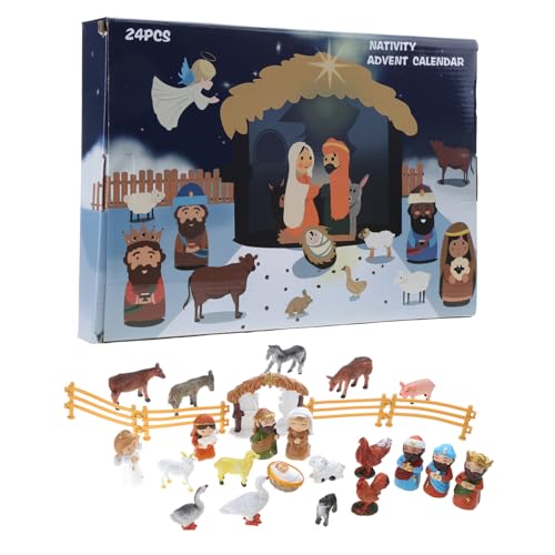 Krippenset 24 Figuren Schaf Stall Tiere Zäune Harz Interaktiver Kalender für Kinder und Jugendliche von Montesy