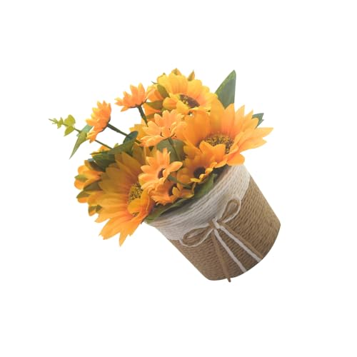 Montesy Künstliche Sonnenblumen, Topfblumen in kleiner Vase, künstliche gelbe Blumen, Topfpflanze für Zuhause und Büro, Tischdekoration von Montesy