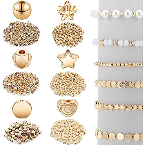 Runde goldene Acrylperlen für Schmuckherstellung, Basteln, goldweiße Abstandshalter, Sortimente, Perlen und Perlen-Sortimente, goldfarben von Montesy