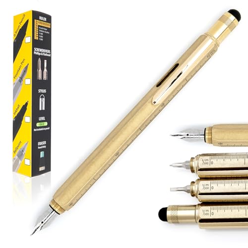 MONTEVERDE USA 9-in-1 Werkzeug Füllfederhalter aus Messing - Extra feine Feder, handgearbeiteter Multifunktionsstift mit Stylus, Schraubendreher, Wasserwaage und Lineal - Exklusive Kollektion, ideales von Monteverde