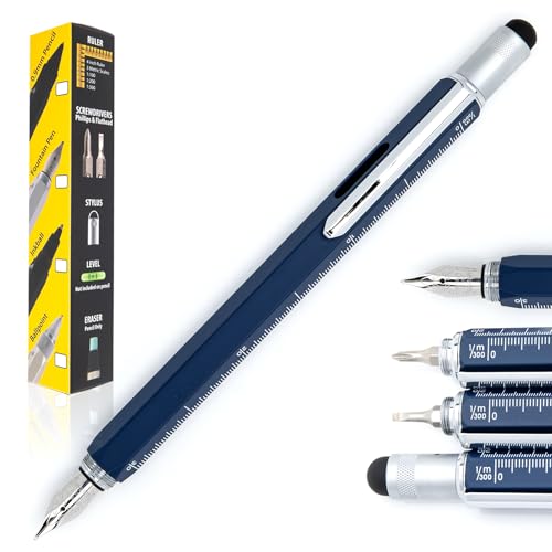 Monteverde USA Tool Füllfederhalter – Marineblau – Flexfeder | 9-in-1 Multifunktionsstift mit Stylus, Schraubendreher, Wasserwaage und Lineal | Nachfüllbarer Luxus-Füllfederhalter | Perfektes Geschenk von Monteverde