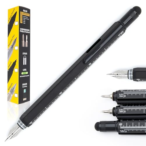 Monteverde USA Tool Füllfederhalter – Schwarz – Flexfeder | 9-in-1 Multifunktionsstift mit Stylus, Schraubendreher, Wasserwaage und Lineal | Nachfüllbarer Luxusstift | Ideales Geschenk für Profis von Monteverde