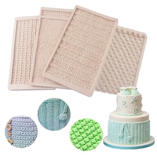 Fondant-Abdruckmatte, 4 Stück Strick-Kuchenbordüre, Silikonform, Pullover-Textur-Design, Silikon-Kuchen-Dekorations-Zubehör für DIY Sugarcraft Paste Cupcake Backzubehör von Montidey