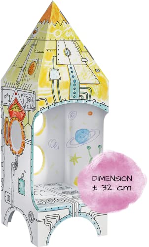 Monumi - 3D Puppenhaus, 3D Malbücher für Kinder, Haus zum Bemalen Kinder, Malbuch Kinder Kreativ set, Ausmalbuch Kinder, Kreatives Spielzeug, Kartonhaus Kinder zu Malen : Rakete von Monumi