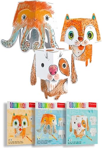 Monumi - 3D Tiere Figuren, 3D Malbuch für Kinder, Tier Kinder Malbuch Kreativ Set, Spielzeug Tiere Malbücher Für Kinder, Tier Figuren aus Hochwertigem Karton, Coloring Book : Hund, Katze und Krake von Monumi