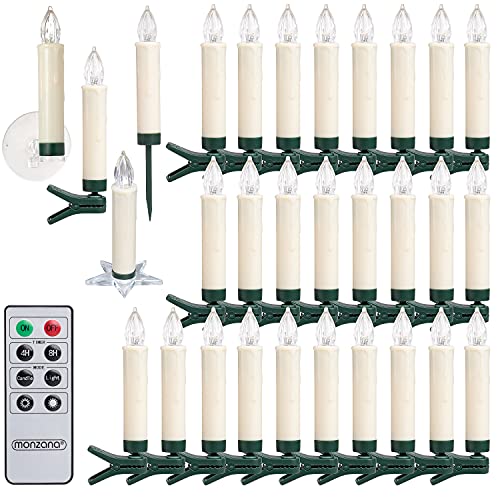 MONZANA® LED Weihnachtsbaumkerzen Kabellos 30er Set Warmweiß Batterie Zubehör Christbaumkerzen Tannenbaumkerzen Lichterkette Weihnachtsbaum Beleuchtung von Monzana