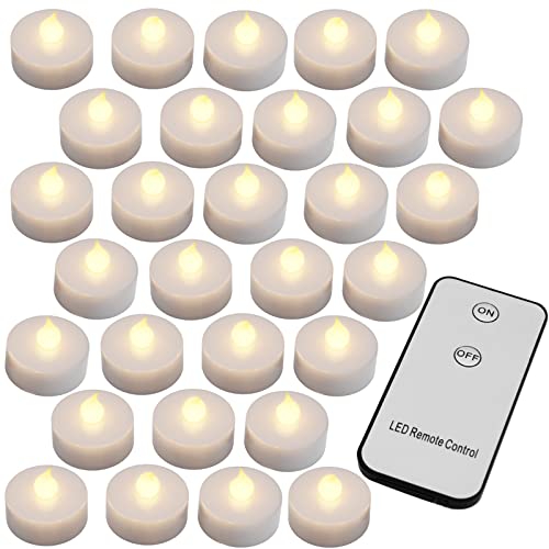 Monzana® Teelichter LED +300H elektrisch flackernd mit Fernbedienung mit Batterien flammenlose realistische Kerzen hell warm weiß 30er Set je 3,7cm von Monzana