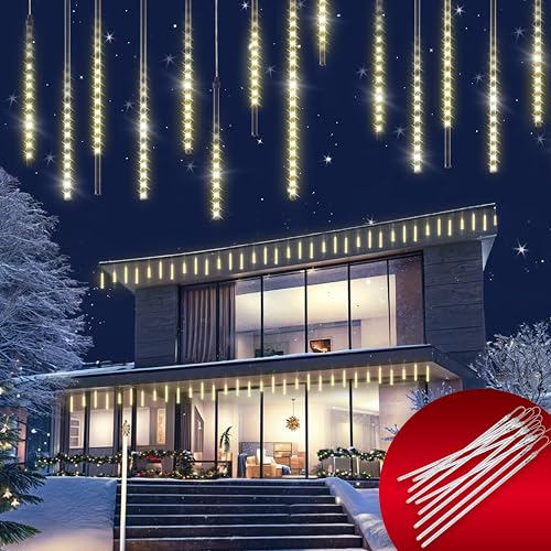 Monzana® Lichterkette Meteorschauer 480 LED Außen Wasserdicht 10 Röhre 50cm Innen Weihnachten Eisregen Regenlichterkette Weihnachtsbeleuchtung Warmweiß von Monzana