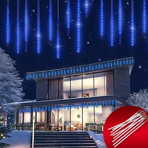 Monzana® Lichterkette Meteorschauer 480 LED Außen Wasserdicht 10 Röhre je 50 cm Innen Weihnachten Eisregen Regenlichterkette Weihnachtsbeleuchtung Blau von Monzana