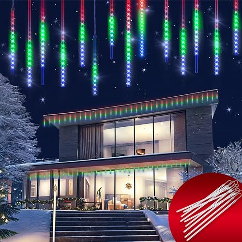 Monzana® Lichterkette Meteorschauer 480 LED Außen Wasserdicht 10 Röhre je 50 cm Innen Weihnachten Eisregen Regenlichterkette Weihnachtsbeleuchtung Bunt von Monzana