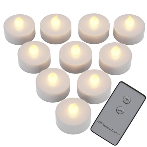 Monzana® Teelichter LED +300H elektrisch flackernd mit Fernbedienung mit Batterien flammenlose realistische Kerzen hell warm weiß 10er Set je 3,7cm von Monzana