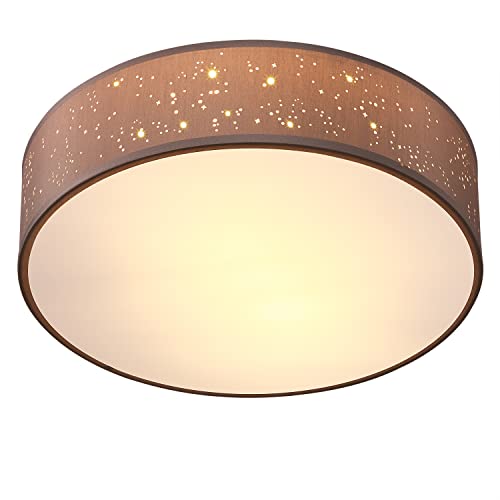 MONZANA® Deckenlampe Sternenhimmel Wohnzimmer Schlafzimmer E27 Taupe Rund 30cm Stoffschirm 1-Flammig 40W Küche Lampe Deckenleuchte Stoffdeckenlampe von Monzana