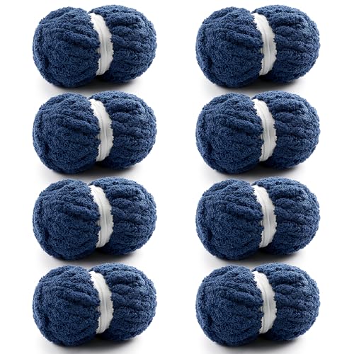 8 Stück grobes Garn zum Handstricken, grobes Chenille-Garn zum Häkeln, flauschiges Garn zum Häkeln, Jumbo-Garn zum Handstricken, 28 m, 218 g super sperriges Garn (Marineblau) von Mooaske