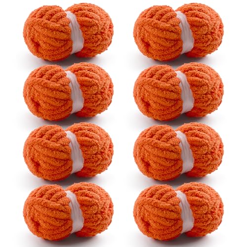 8 Stück grobes Garn zum Handstricken, grobes Chenille-Garn zum Häkeln, flauschiges Garn zum Häkeln, Jumbo-Garn zum Handstricken, 28 m, 218 g super sperriges Garn (Orangerot) von Mooaske