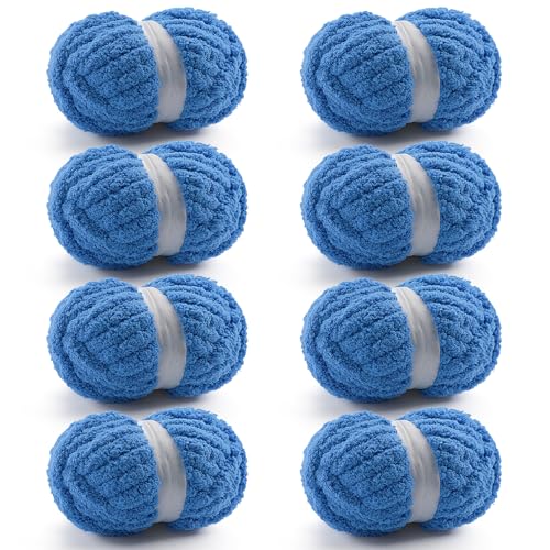 8 Stück grobes Garn zum Handstricken, grobes Chenille-Garn zum Häkeln, flauschiges Garn zum Häkeln, Jumbo-Garn zum Handstricken, 28 m, 218 g super sperriges Garn (Seeblau) von Mooaske