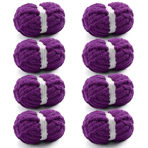 8 Stück grobes Garn zum Handstricken, grobes Chenille-Garn zum Häkeln, flauschiges Garn zum Häkeln, Jumbo-Garn zum Handstricken, 28 m, 218 g super sperriges Garn (Violett) von Mooaske