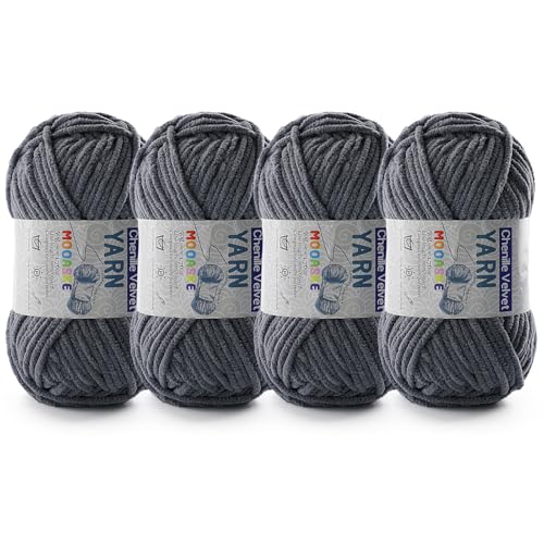 Chenille-Garn zum Häkeln, Deckengarn zum Häkeln, flauschiges Garn zum Häkeln, Babygarn zum Häkeln, weiche Decken, Gewicht pro Rolle, 50 g, Länge 60 m, Dunkelgrau von Mooaske