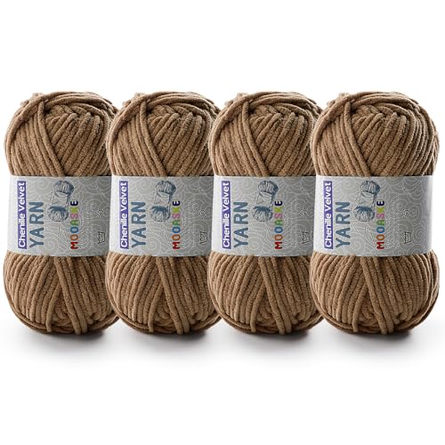 Chenille-Garn zum Häkeln, Deckengarn zum Häkeln, flauschiges Garn zum Häkeln, Babygarn zum Häkeln, weiche Decken, Gewicht pro Rolle, 50 g, Länge 60 m, Kaffeebraun von Mooaske