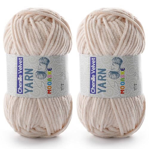 Chenille-Garn zum Häkeln, Deckengarn zum Häkeln, flauschiges Garn zum Häkeln, Babygarn zum Häkeln, weiche Decken, Gewicht pro Rolle, 50 g, Länge 60 m, Khaki, 2 Stück von Mooaske