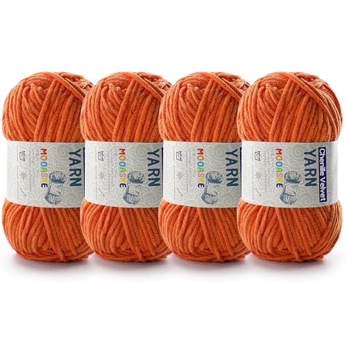 Chenille-Garn zum Häkeln, Deckengarn zum Häkeln, flauschiges Garn zum Häkeln, Babygarn zum Häkeln, weiche Decken, Gewicht pro Rolle, 50 g, Länge 60 m, Orange von Mooaske