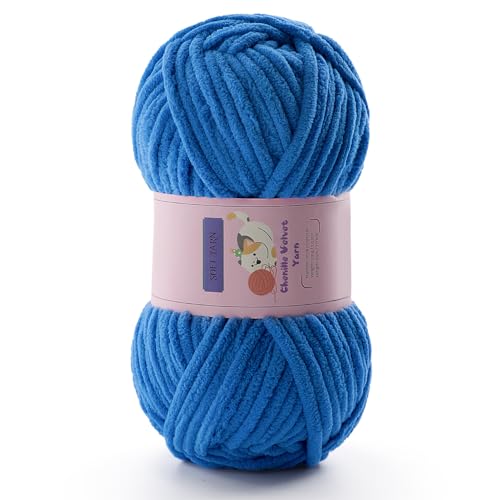 Grobes Garn zum Häkeln, Chenille-Garn zum Stricken, sperriges Deckengarn zum Häkeln von Decken/Amigurumi/Handwerk/Mützen/Schuhen, flauschiges, weiches Plüschgarn, 70 m/100 g pro Knäuel, Himmelblau von Mooaske