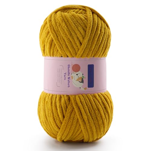 Grobes Garn zum Häkeln, Chenille-Garn zum Stricken, sperriges Deckengarn zum Häkeln von Decken/Amigurumi/Handwerk/Mützen/Schuhen, flauschiges, weiches Plüschgarn, 70 m/100 g pro Knäuel (Kurkuma) von Mooaske