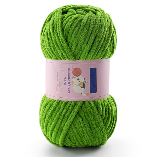 Grobes Garn zum Häkeln, Chenille-Garn zum Stricken, sperriges Deckengarn zum Häkeln von Decken/Amigurumi/Handwerk/Mützen/Schuhen, flauschiges, weiches Plüschgarn, 70 m/100 g pro Strang (Herbstgrün) von Mooaske