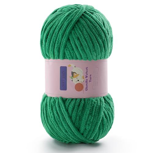 Grobes Garn zum Häkeln, Chenille-Garn zum Stricken, sperriges Deckengarn zum Häkeln von Decken/Amigurumi/Handwerk/Mützen/Schuhen, flauschiges, weiches Plüschgarn, 70 m/100 g pro Strang (Fruchtgrün) von Mooaske