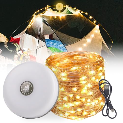 10M Camping Lichterkette, Camping Lichterkette Aufrollbar, Haspel Lichterkette Aufrollbar, Camping String Light Wiederaufladbare, Wasserdichte Tragbare Verstaubare Lichterkette für Den Außenbereich von Moocuca