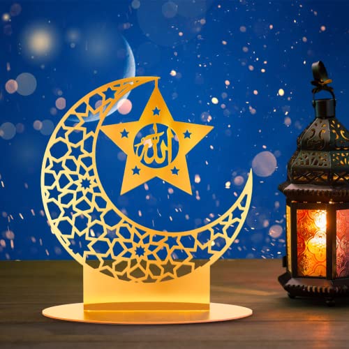Moocuca Ramadan Dekoration, Acryl Eid Mubarak Dekoration, Goldener Mond Stern Dekoration, Muslimische Dekorationen, Goldener Eid Mubarak Ornament, Tischdekoration von Moocuca
