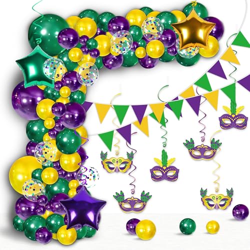 Mardi Gras Luftballons Girlande Bogen Kit Dekorationen - Karneval Lila Grün Gold Banner & hängende Wirbel für Geburtstag Party Dekor Supplies von Moon Boat