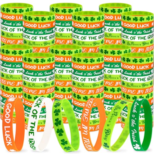 Moon Boat 144 Stück St. Patrick's Day Kleeblatt Gummi-Armbänder – Partyzubehör, Geschenke, Dekorationen, 6 Stile von Moon Boat