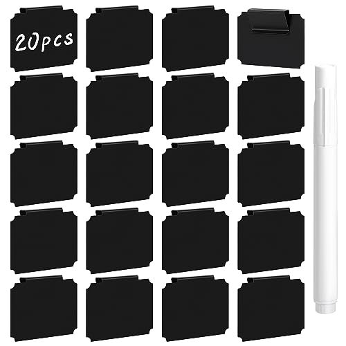 Etikettenhalter Clip, 20 Stück Korb Etiketten Clips mit 1 Whiteboard-Stift, Abnehmbare Kreidetafel Label Halter für Lagerung Körbe Aufbewahrungsbehälter Organisationsbox, Schwarz von MoonSing