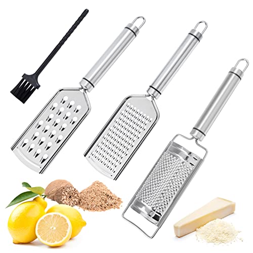 Zester Reibe Set, 3 Stück Käsereibe Küchenreibe Reibe aus Edelstahl Feine & Grob, Zitronenreibe mit Reinigungsbürste für Knoblauch Schokolade Nüssen, Spülmaschinenfest von MoonSing