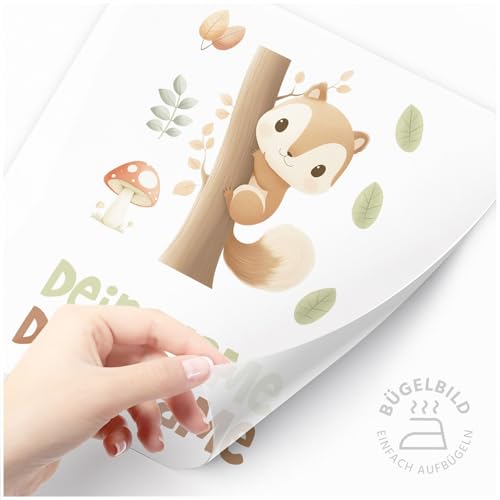 Moonworks® Bügelbilder Set für Kinder Waldtiere Personalisiert Tiermotive Wunschname Patches zum Aufbügeln auf Textilien Eichhörnchen weiß standard von MoonWorks