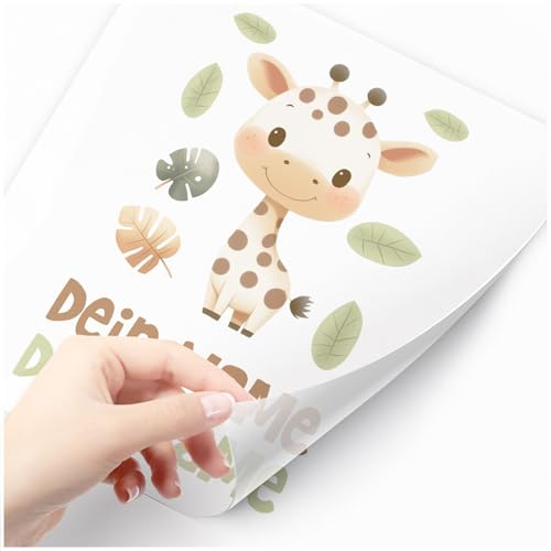 Moonworks® Bügelbilder-Set für Kinder Wilde Tiere Safari Personalisiert Wunschname Patches zum Aufbügeln auf Textilien Giraffe weiß standard von MoonWorks