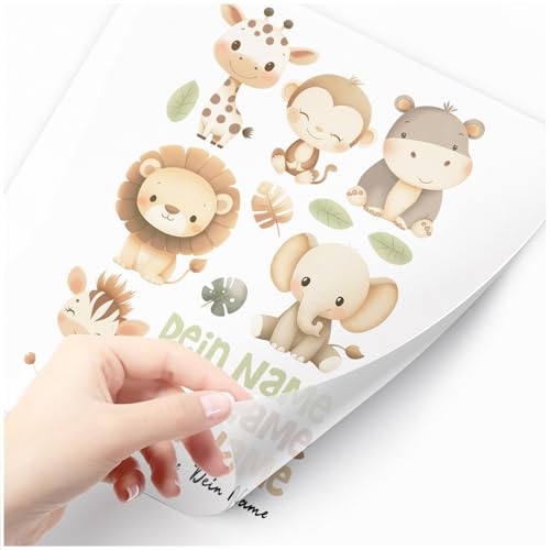 Moonworks® Bügelbilder-Set für Kinder Wilde Tiere Safari Personalisiert Wunschname Patches zum Aufbügeln auf Textilien Große Tiere Set weiß standard von MoonWorks