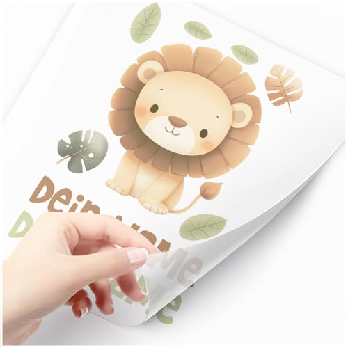 Moonworks® Bügelbilder-Set für Kinder Wilde Tiere Safari Personalisiert Wunschname Patches zum Aufbügeln auf Textilien Löwe weiß standard von MoonWorks