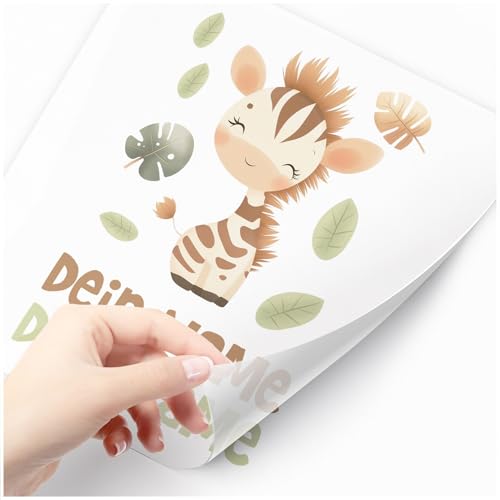 Moonworks® Bügelbilder-Set für Kinder Wilde Tiere Safari Personalisiert Wunschname Patches zum Aufbügeln auf Textilien Zebra weiß standard von MoonWorks