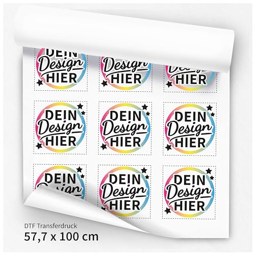 Moonworks® DTF Transfer Bügelfolie für Textilien personalisierbar Patches zum Aufbügeln Dein eigenes Bild Foto Wunschtext Design Druckbogen 54x100 weiß standard von MoonWorks