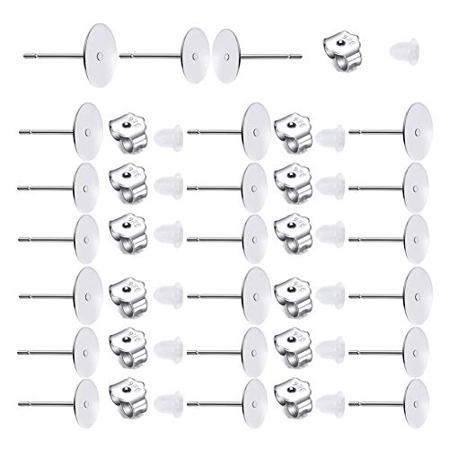 Hypoallergene Ohrstecker aus 925er-Sterlingsilber, flache Polster, blanko, mit Ohrring-Verschlüssen aus 925er-Sterlingsilber, für DIY-Schmuckherstellung (5 mm, 6 mm, 8 mm) von Moonear