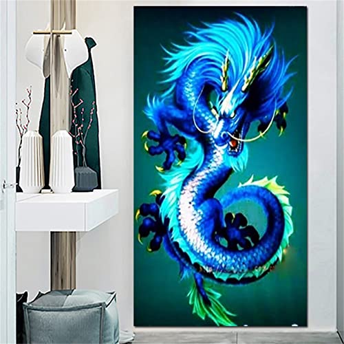 5D Diamond Painting Blauer Drache Diamant Painting Set, DIY Daiments Painting Vollbohrer Kit, Malen Nach Zahlen Erwachsene Kinder, Büro Eingang Wand Wohnzimmer Schlafzimmer Dekoration, 40x80cm von Moonlee