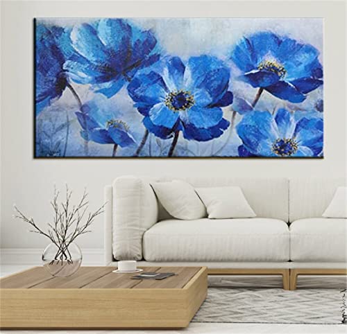 Diamant Painting Bilder, DIY 5D Diamond Painting Erwachsene Groß Stickerei Malen Nach Zahlen Kit Full Gem Art Daiments Painting Kunsthandwerk Deko Diamant Malerei Blaue Blumen Mohn 40x80cm von Moonlee