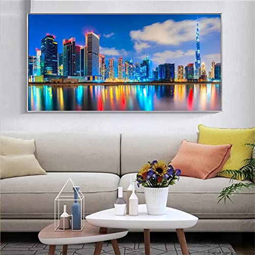 Diamant Painting Bilder, DIY 5D Diamond Painting Erwachsene Groß Stickerei Malen Nach Zahlen Kit Full Gem Art Daiments Painting Kunsthandwerk Deko Diamant Malerei Dubai-Landschaft 60x120cm von Moonlee