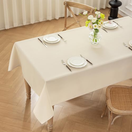 Moonooda Tischdecke Beige Waschbar, 100X140cm Tischdecken Tischtuch aus Polyester, Leicht wasserabweisend mit Lotuseffekt, Dauerhaft Kratzfest für Haus, Hochzeiten, Party von Moonooda