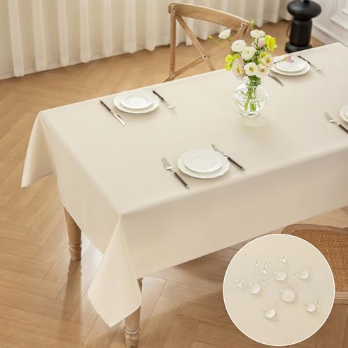 Moonooda Tischdecke Beige Waschbar, 140X180cm Tischdecken Tischtuch aus Polyester, Leicht wasserabweisend mit Lotuseffekt, Dauerhaft Kratzfest für Haus, Hochzeiten, Party von Moonooda